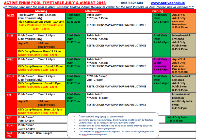 Summer timetable for website - Active Ennis